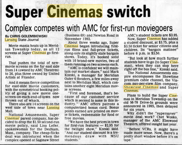 Super Cinemas - Going To First Run Features 24 Nov 1993 (newer photo)